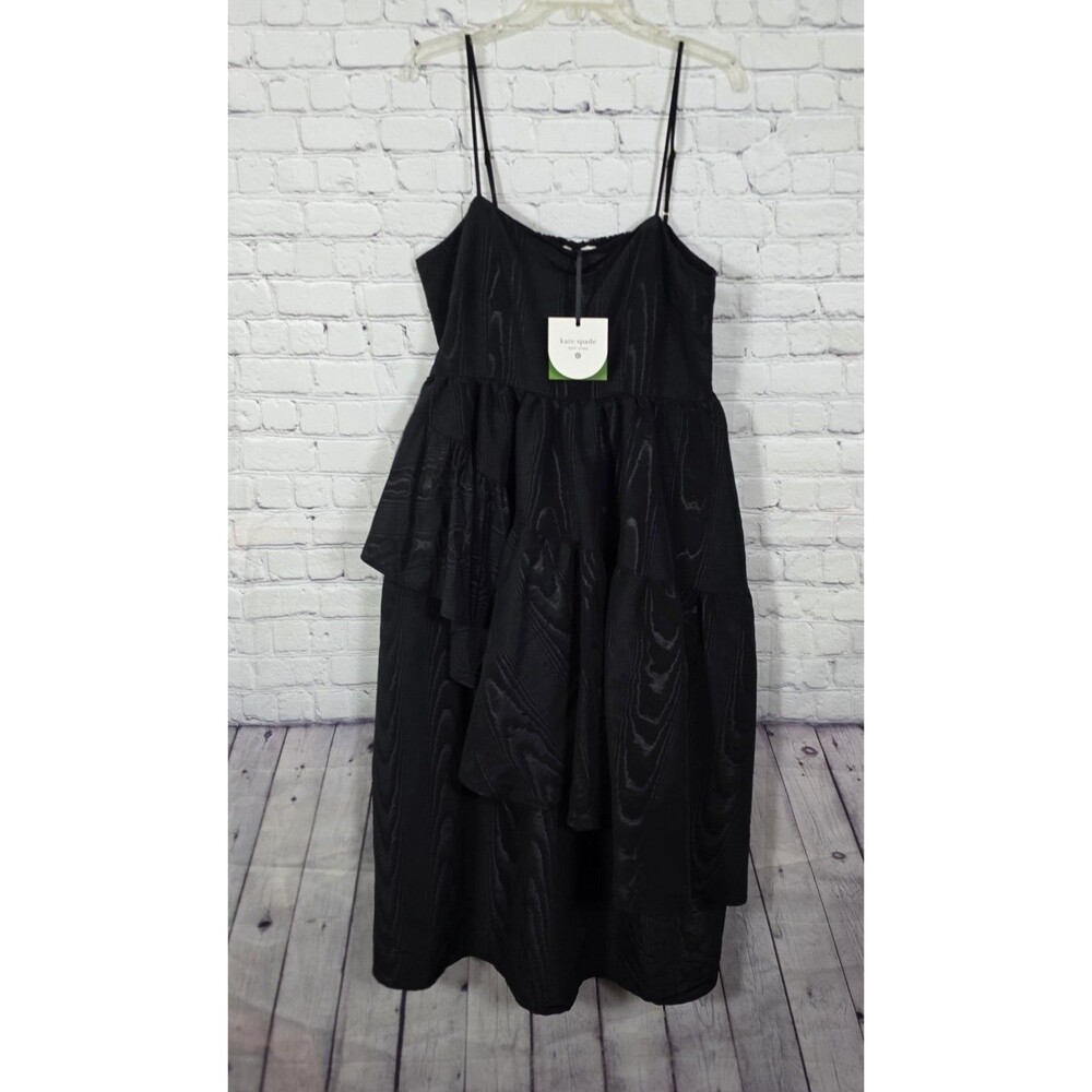 Kate Spade Women's XXS Black Tiered Ruffle Midi Dress